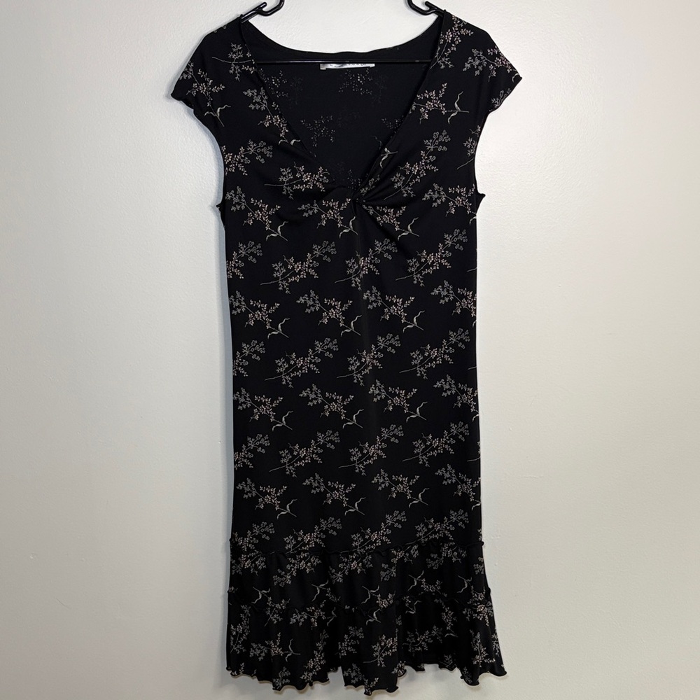 Max Studio Black and Cream Floral Midi Dress